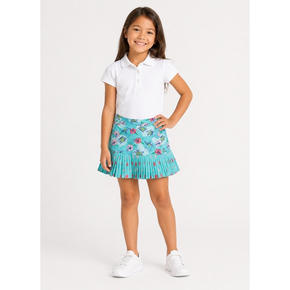 Turtles & Tees Girls Size L 10-12 Blue Turtle Hibiscus Pleated Golf Skort/Skirt